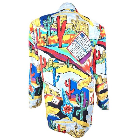 Vintage CAROL HORN Workshop Silk Desert Cactus Oversized Slouch Blazer Jacket - Picture 8 of 11